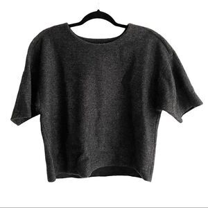 LORD & TAYLOR Wool Cropped Short Sleeve Sweater Charcoal Black Grey S